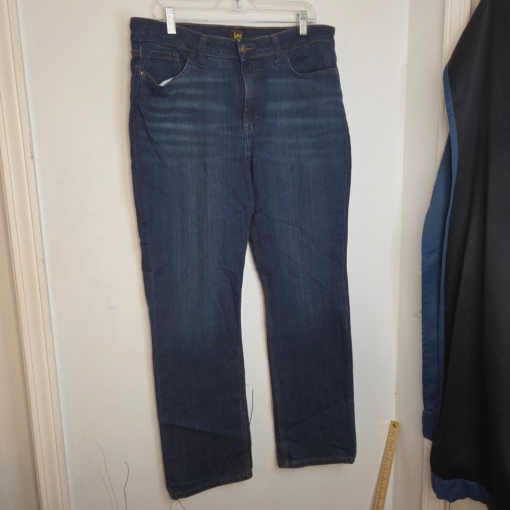 Lee Womens Midrise Straight Leg Jeans Dark Wash Blue Stretch Denim 16M NEW